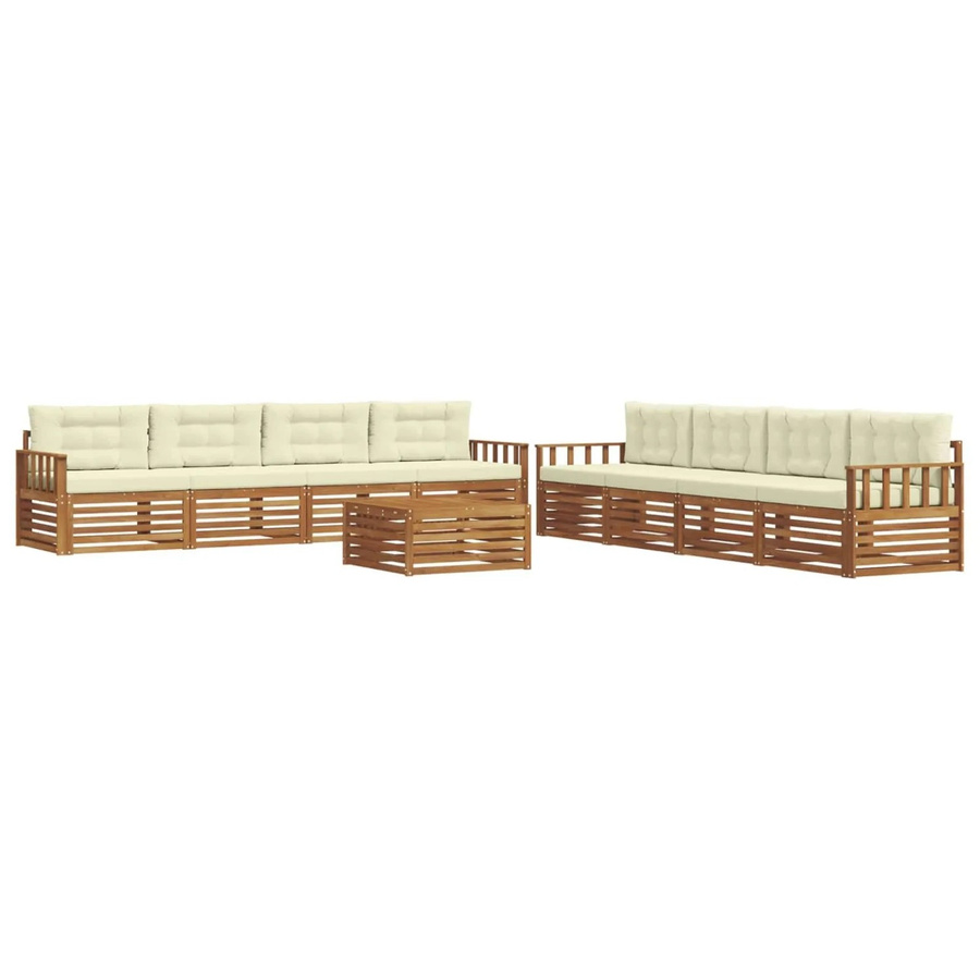 vidaXL Outdoor-Sofagarnitur aus Akazienholz mit Kissen, 9-teiliges Set in Natur und Creme - Bild 2