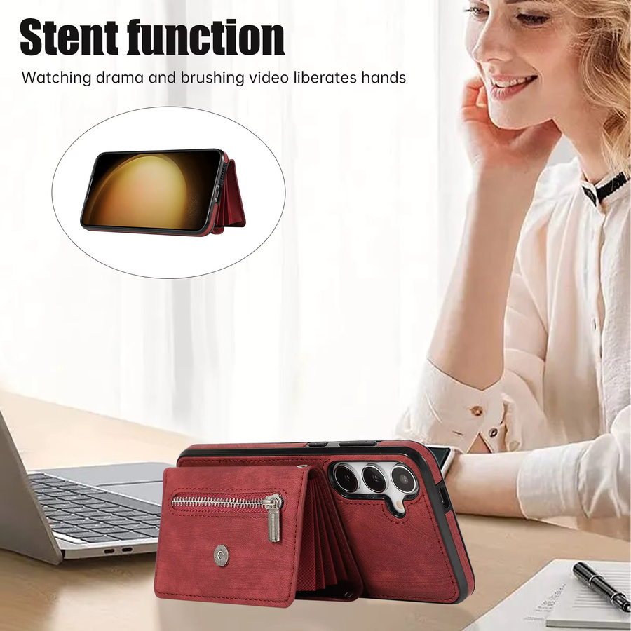 HQBBRO Ledertasche Solt Wallet Umhängekartentasche für Samsung Galaxy S24 Ultra S23 S22 S21 FE A14 A15 A24 A25 A34 A52 A54 A72 in Braun oder Rot - Bild 2
