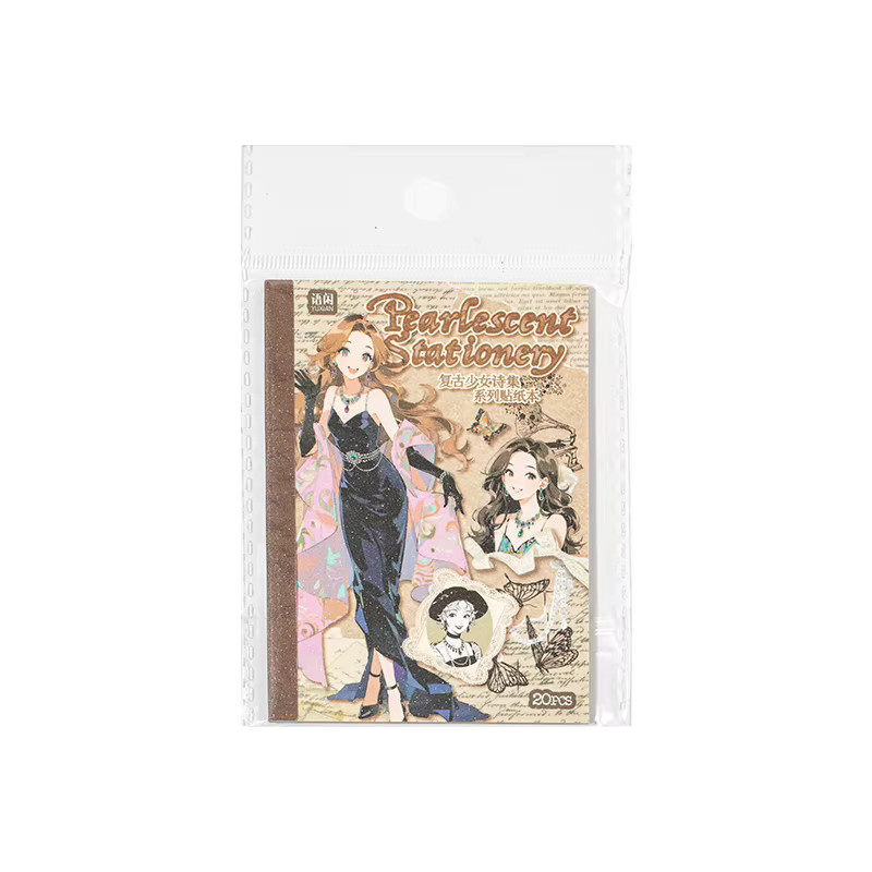 20 Blatt Mädchen-Poesie-Sammlung Retro-Charakter PET-Aufkleberbuch in Multicolour zum Basteln für dein Tagebuch und Scrapbook - Bild 3