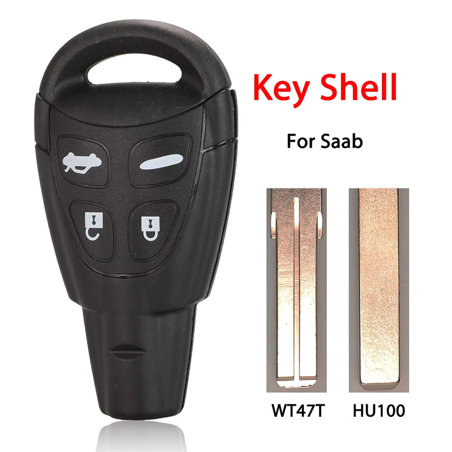Jingyuqin 4-Tasten-Fernbedienungsgehäuse für Saab 9-3 93 2003-2007, ungeschnittenes WT47T / HU100 Schlüsselblatt-Ersatzgehäuse in Schwarz - Bild 1