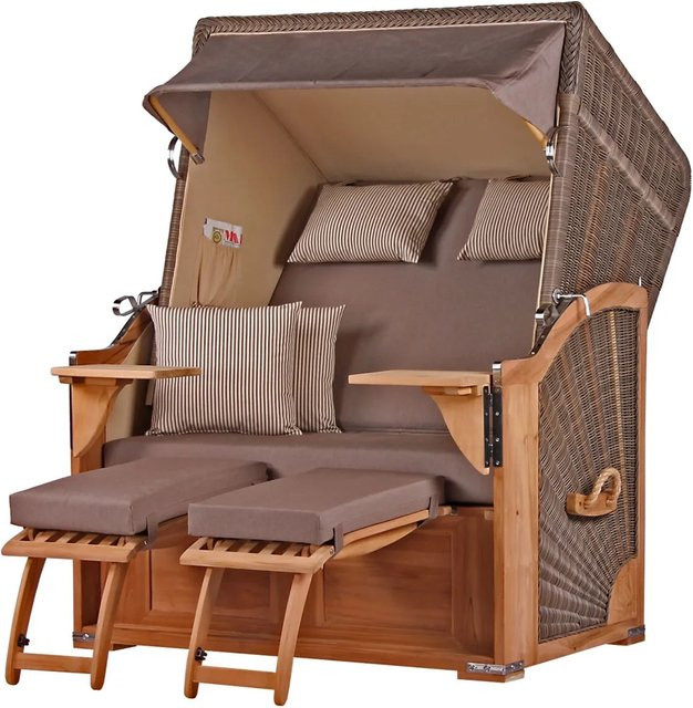 bene,iving Strandkorb Komplettset Schaalsee aus Teakholz und PE-Geflecht in Grau, Modell 534 - Bild 1