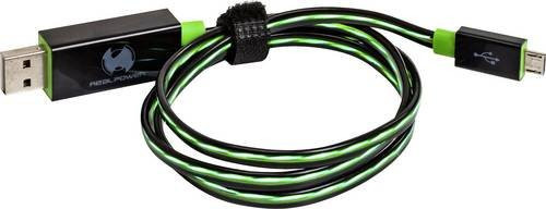 RealPower USB 2.0 Kabel mit USB-A und Micro-USB Stecker, Grün, 0,75 m mit LED - Bild 1
