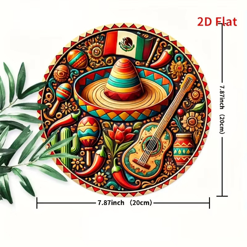 Runde Aluminium-Wandkunst von Potdemiel mit mexikanischem Ethno-Design und Blumenmotiven in Multicolour, Durchmesser: 20 cm - Bild 5