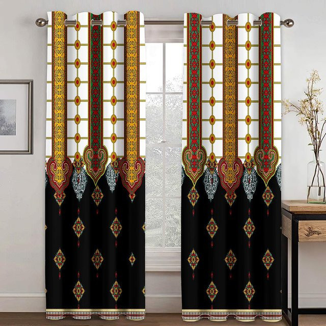 Yiran Furniture Schattenvorhänge im äthiopischen Stil, 2 Panele, halbtransparent, Mehrfarbig, B: 100 cm, H: 130 cm - Bild 1