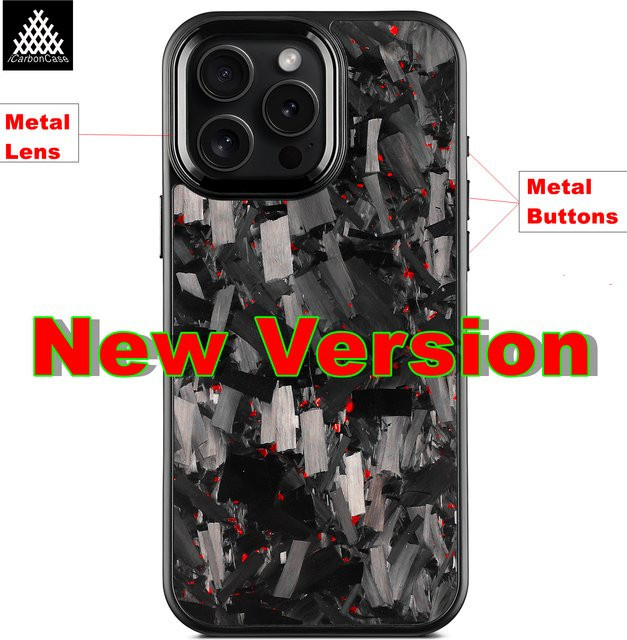 Magnetische Kohlefaser-Hülle für Apple iPhone mit Metalllinse und Tasten, kompatibel mit iPhone 17 bis iPhone 11 Pro Max, Farben: Rot und Schwarz, MagSafe-kompatibel - Bild 1