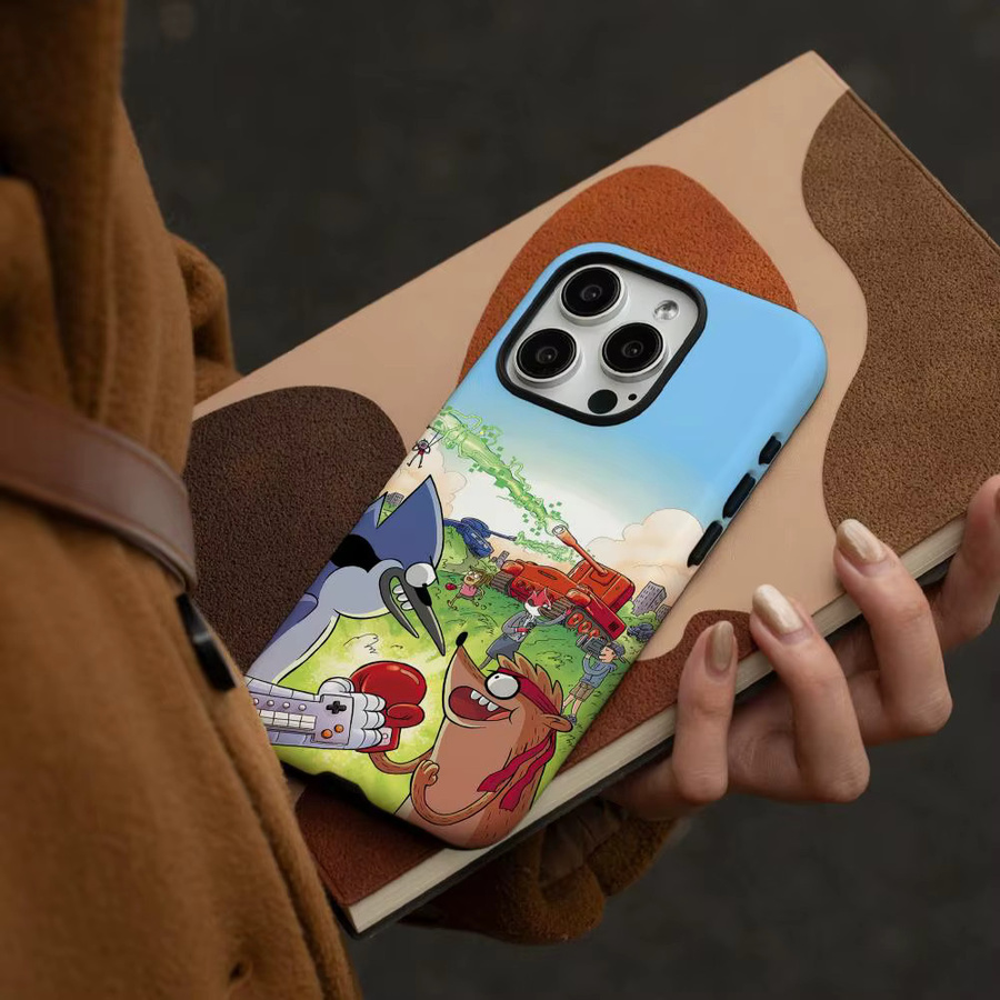 R-Regular Show Handyhülle für iPhone 17 16 15 14 13 12 Pro Max Plus in Weiß und Multicolour mit glänzender HD-Doppelschicht-Flüssigkeitshartschale - Bild 2