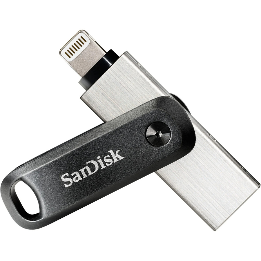SanDisk iXpand Go USB-Flash-Laufwerk mit 256 GB Speicherplatz, USB-A und Lightning Anschluss, Schwarz/Silber - Bild 1