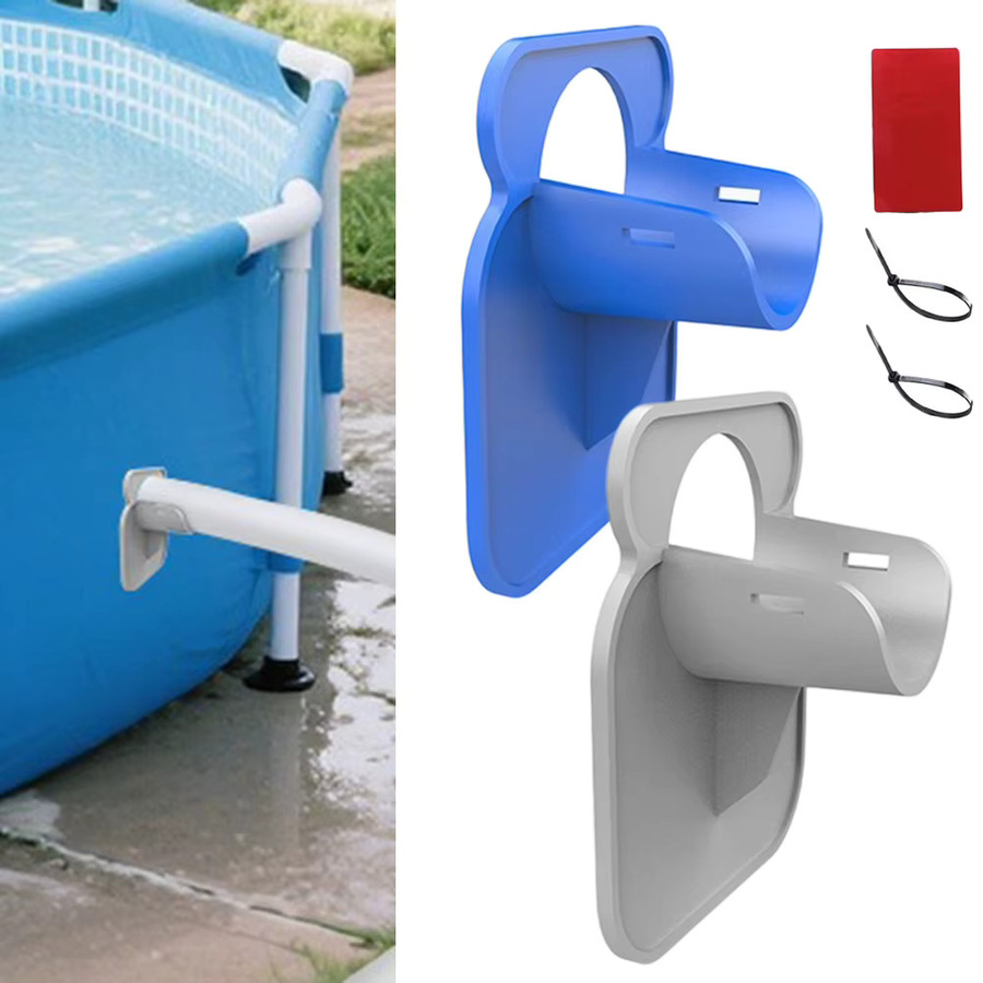 2er-Set Intex Schwimmbad Rohr Befestigungs Halter für oberirdische Pools, Grau, für 30-38mm Schlauch-Auslässe inklusive Kabelbinder und Klemmen - Bild 2