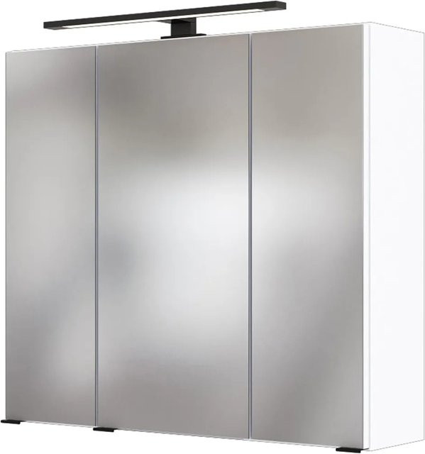 Held Möbel 3D-Spiegelschrank Rom in Weiß mit LED-Beleuchtung und Steckdose für dein Badezimmer, Breite: 70 cm, Höhe: 64 cm, Tiefe: 20 cm - Bild 1