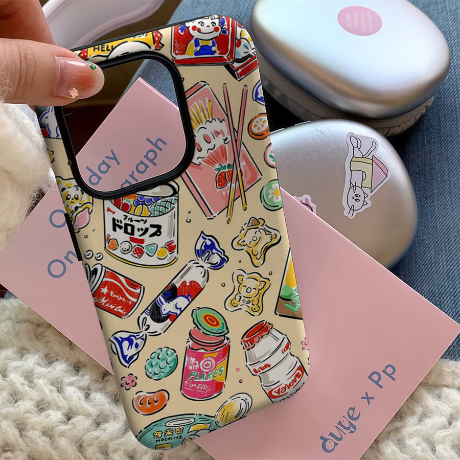 Handyhülle Potdemiel mit Retro japanischem Snack-Design für iPhone 17 16 15 14 13 12 Pro Max Plus, mehrfarbig, doppelschichtige Rückseite - Bild 4