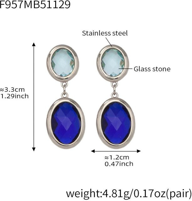 Ovale Ohrringe Edelstahl, Glasstein, Silber, Damen - Bild 1
