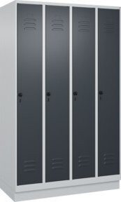 C+P Spind Classic PLUS Garderobenschrank mit Sockel, 4 Abteile, Grau/Anthrazit, H x B x T: 195 x 120 x 50 cm, mit Sicherheits-Drehriegel, 4 Garderobenhaken und mittiger Trennwand - Bild 1
