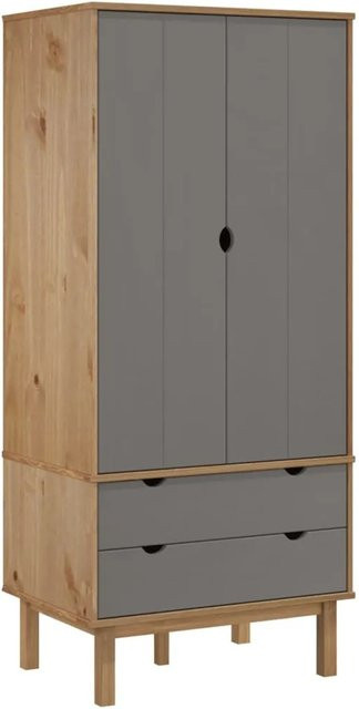 vidaXL Kleiderschrank OTTA aus Kiefer Massivholz in Braun und Grau mit integrierten Schubladen, B: 76,5 cm, T: 53 cm, H: 172 cm - Bild 1