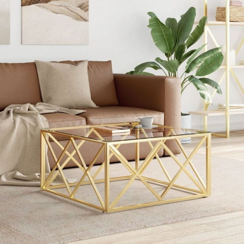 Vidaxl Couchtisch aus Glas und Edelstahl in Gold, quadratisch und modern, B/T/H: 80 x 80 x 40 cm - Bild 1