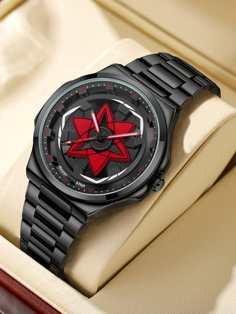 Herrenuhr, Quarz, Edelstahl, Schwarz, Drehbar, Analoguhr - Bild 1