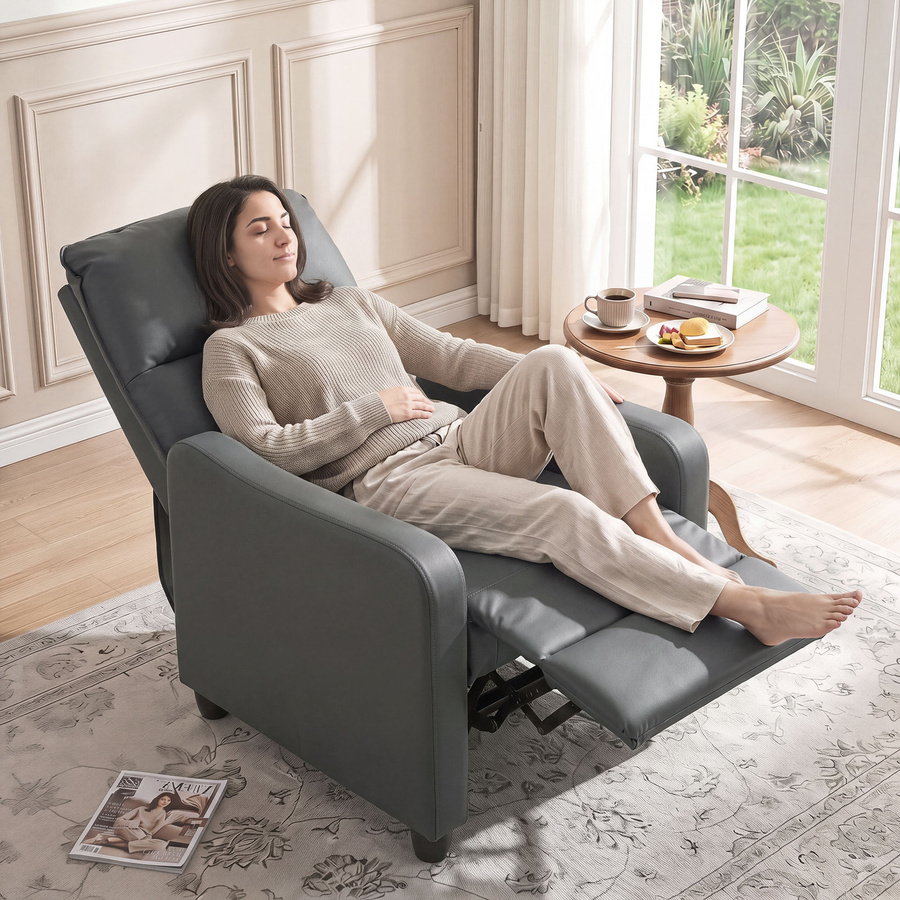 HOMCOM Relaxsessel Dunkelgrau mit Fußstütze, manuell verstellbarer Polstersessel aus PU-Leder mit Metall- und Holzrahmen, B/T/H: 69 x 91 x 100 cm - Bild 2