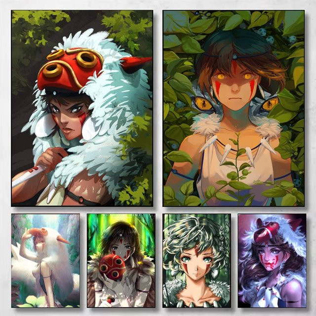 Potdemiel Princess Mononoke Wandbild Hayao Miyazaki Illustration als Poster in Mehrfarbig - Bild 1