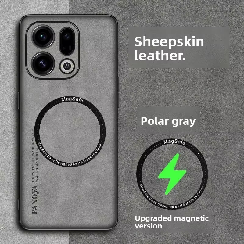 Stoßfeste Rückenhülle aus Schafsleder und PU-Leder für OPPO Find X9 und Find X9 Pro mit magnetischer kabelloser Ladefunktion in Blau - Bild 3