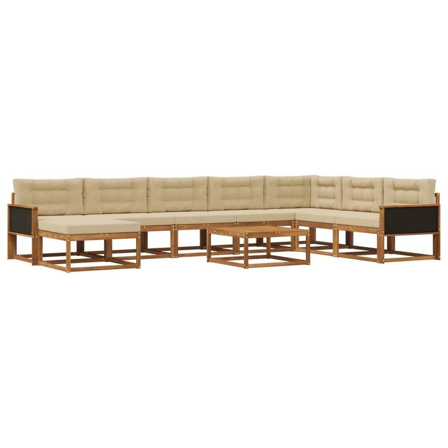 vidaXL Outdoor-Sofagarnitur aus Akazienholz mit 9 Kissen in Natur und Beige - Bild 2