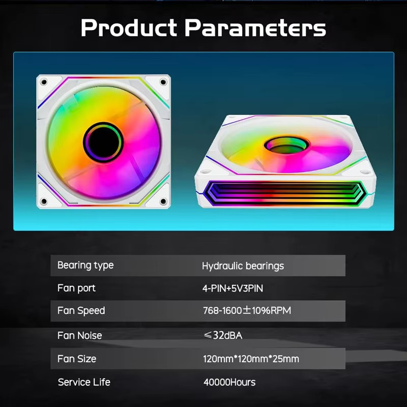Leopard Prism 6Pro ARGB PC-Gehäuselüfter 120 mm in Weiß mit 3-seitigem Infinite Mirror, 5V 3PIN Motherboard Lighting Sync und 4PIN PWM - Bild 4