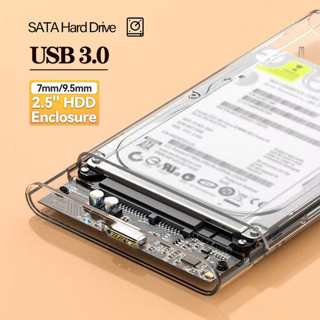 Congdi USB 3.0 zu SATA Festplattengehäuse für 2,5 Zoll HDD und SSD mit UASP Unterstützung und USB-C Anschluss, transparent - Bild 1