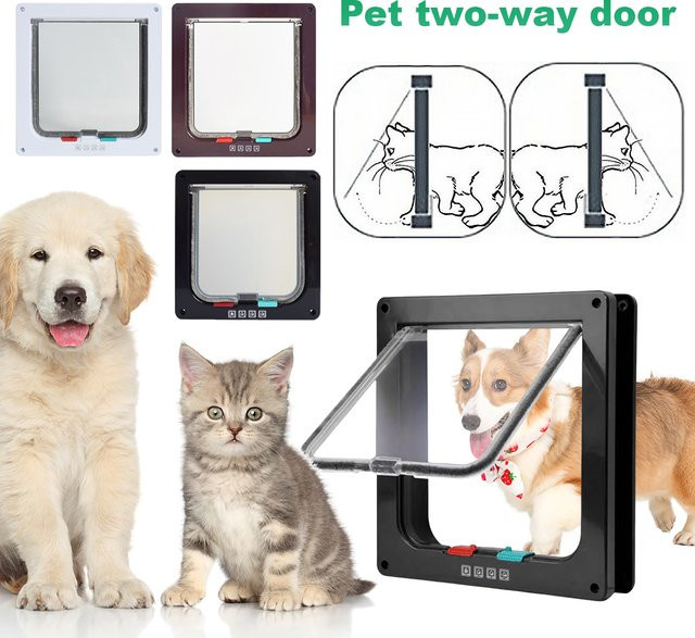 Alloet Sicherheitsklappe für Hunde und Katzen mit 4-Wege-Verriegelung, transparent und schwarz - Bild 1