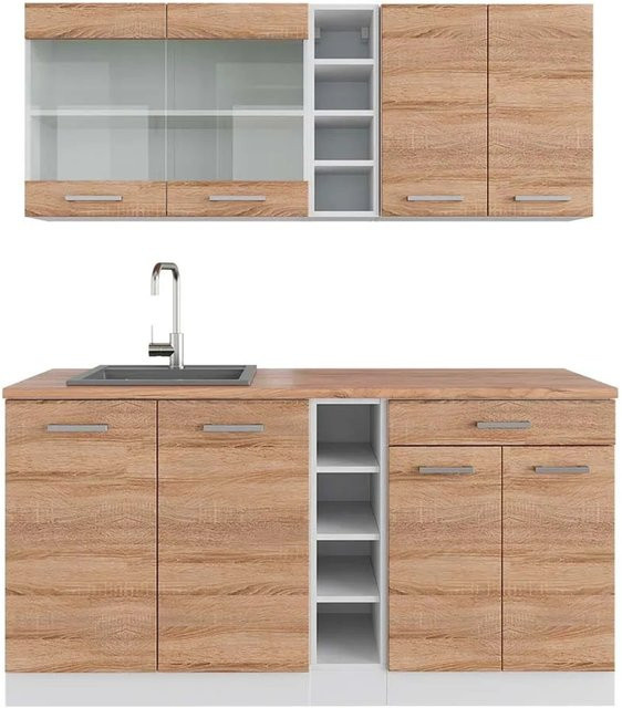 Vicco R-Line Singleküche Sonoma Eiche und Weiß, Breite: 160 cm - Bild 1