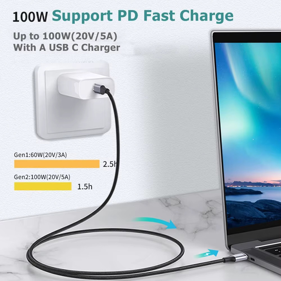 CableDeconn USB C 3.1 Gen 2 Kabel in Schwarz mit 10 Gbit/s Datenübertragung, 4K-Videoausgang und 100 W PD-Schnellladefunktion - Bild 4