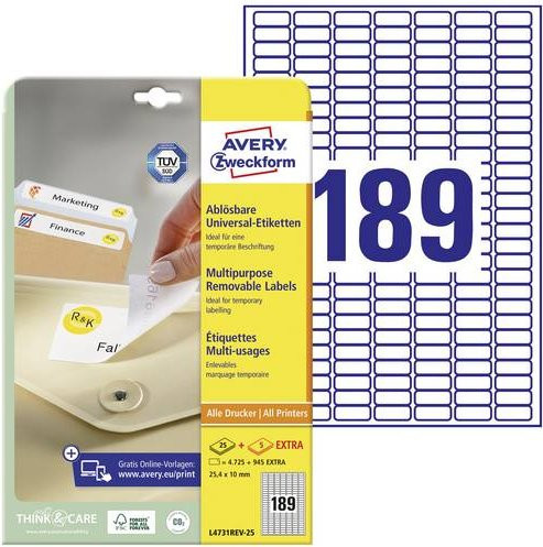 Avery Zweckform Universal-Etiketten aus Papier, Weiß, 25,4 x 10 mm, wiederablösbar - Bild 1