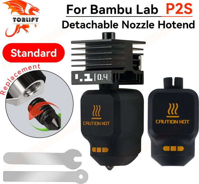 P2S Hotend für Bambu Lab Quick Swap Extruder, Druckkopf aus gehärtetem Stahl, Standard Flow, Düsenstärken 0,2 mm, 0,4 mm, 0,6 mm und 0,8 mm, Schwarz - Bild 1