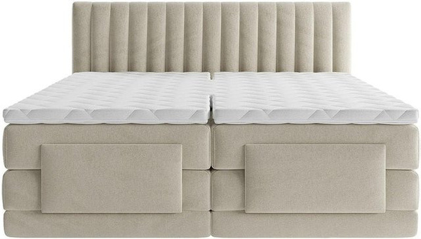 Vente-unique Boxspringbett Donisi in Beige mit Samtbezug, Breite: 215 cm