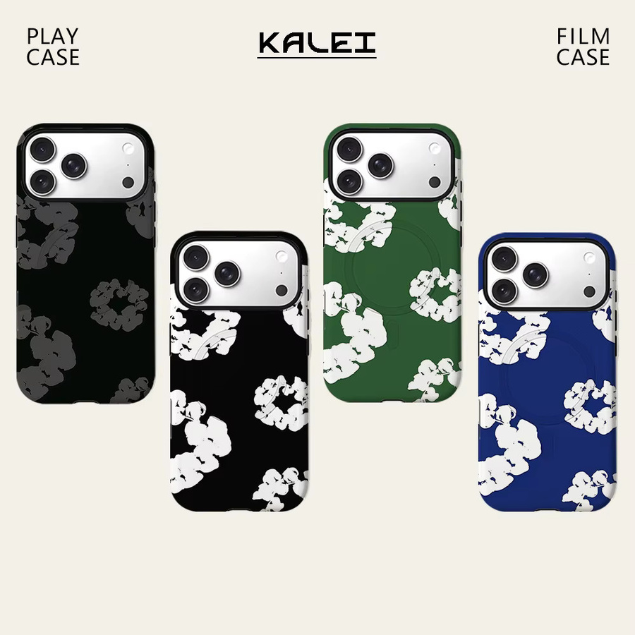 Potdemiel Magnet-Handyhülle mit weißem Blumenmuster für iPhone 17 16 15 14 13 Pro Max Plus – Robuste Einzel- und Doppelschicht-Schutzhülle in Weiß - Bild 2