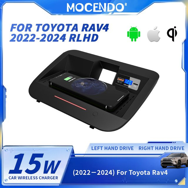 MOCENDO Schnellladegerät für Toyota Rav4 2020-2024 RHD und LHD, Auto-Zubehör in Schwarz, passend für Xiaomi und iPhone - Bild 1