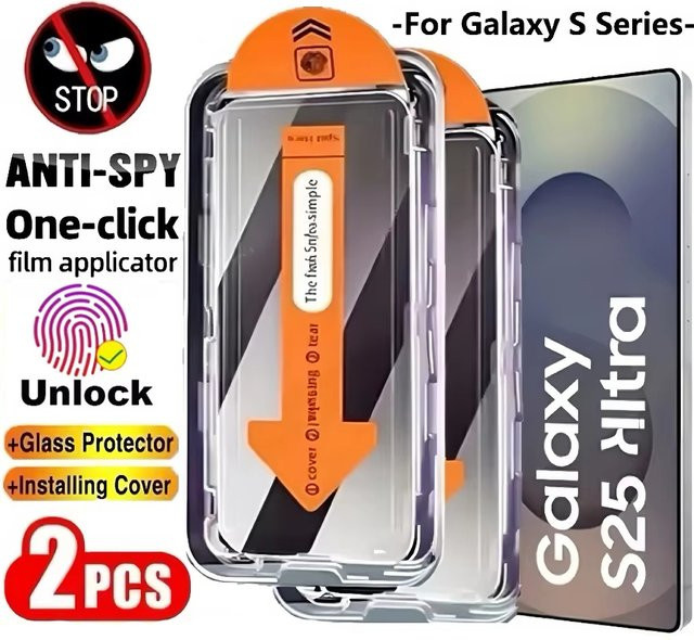 Privatsphäre Displayschutzfolie aus Glas für Samsung Galaxy S26 Ultra Edge S25 S24 S23 S22 S21 Plus 5G mit Fingerabdruck-Entsperrung, transparent - Bild 1