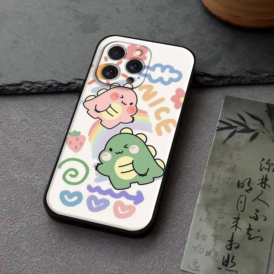 Handyhülle mit Cartoon-Dinosaurier für iPhone 11 bis iPhone 17 Modelle, Schwarzes Silikon Weichschutzcase - Bild 2