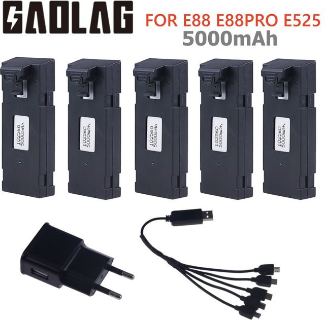 GAOLAG Wiederaufladbare Li-Ion Batterie 3,7 V 5000 mAh in Schwarz für RC Drohnen E88 E88PRO E525 E99 P1 F185 F195 E100 Quadcopter - Bild 1