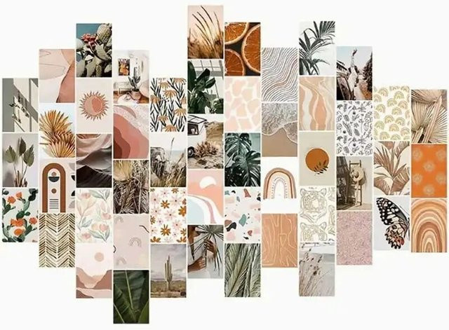 50 Stück Botanische Wandcollage im Boho-Stil, Ästhetische Fotogalerie mit floralen Motiven, Selbstklebende Wandbilder in Mehrfarbig - Bild 1