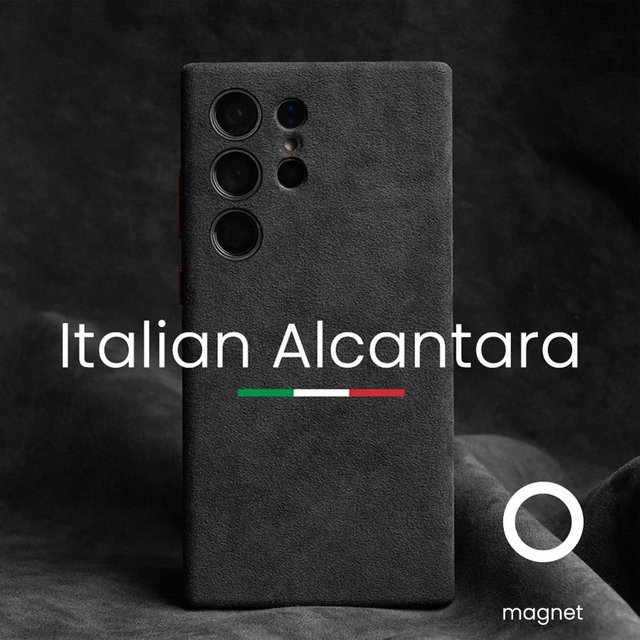 Magnetische Luxus Alcantara Handyhülle für Samsung Galaxy S25 Ultra und S24 Ultra aus echtem Wildleder in Schwarz oder Grau - Bild 1