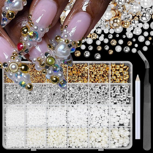 MingLee Nagel Charms, Kaviar Perlen, Gold Silber, Weiß Beige, 1/2/3/5 mm - Bild 1