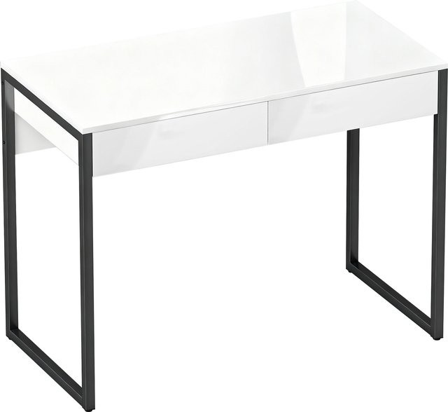 HOMCOM Computertisch für Home Office mit 2 Schubladen und Stahlrahmen, Schwarz, B: 100 cm, T: 50 cm, H: 76 cm - Bild 1