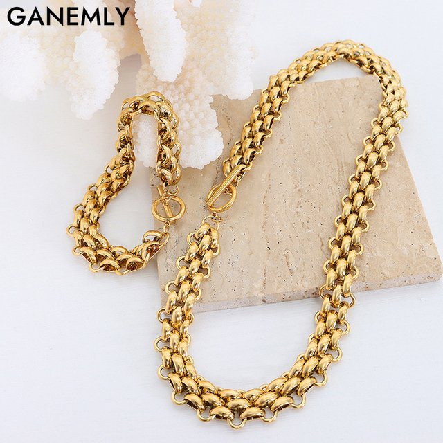 GANEMLY Schmuck-Set Halskette und Armband, Edelstahl, Gold, Damen - Bild 1