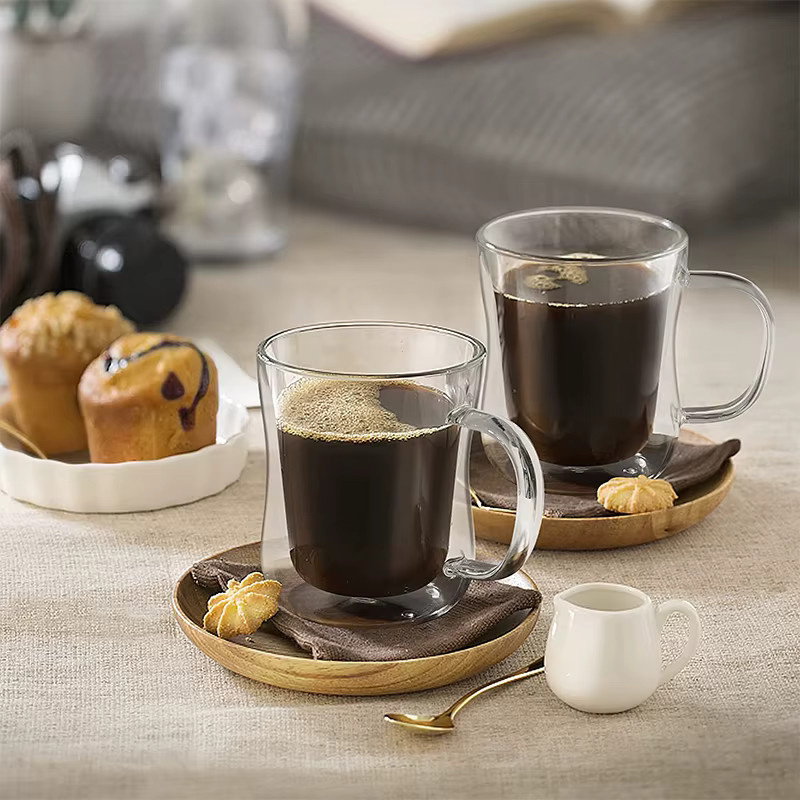 YWDL Doppelwandige Glas-Espressotassen Set, transparente Kaffeetassen mit Henkel für heiße und kalte Getränke - Bild 2