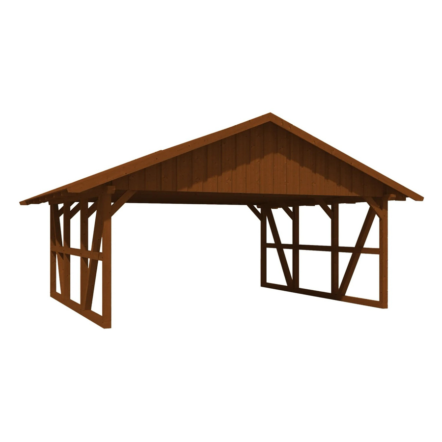 Skan Holz Carport Schwarzwald aus Fichtenholz mit Dachschalung in Nussbaum Braun, B: 684 cm, T: 600 cm - Bild 2
