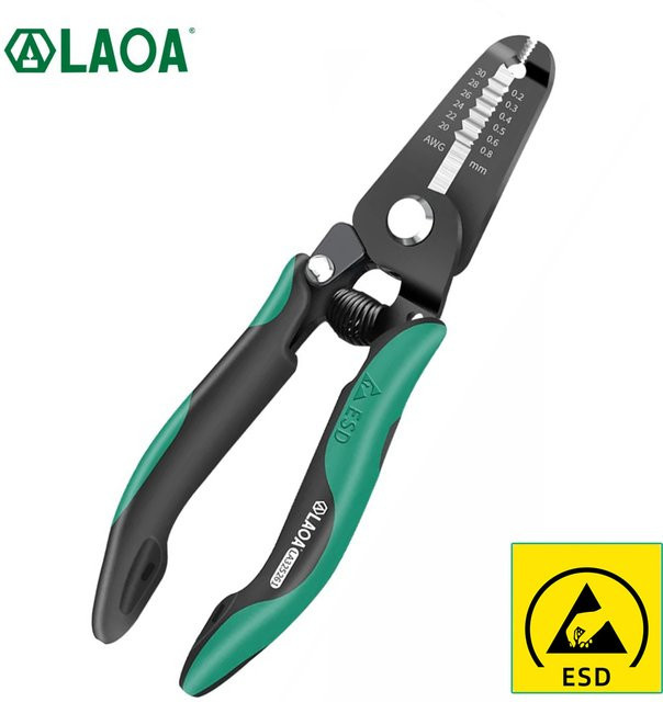 LAOA Antistatische Abisolierzange für elektrische Drähte und Kabel mit Crimpfunktion und Wickelschneider - Bild 1