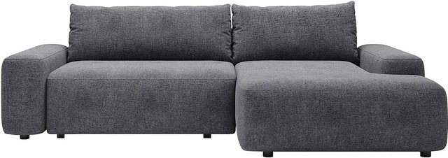 Vente-unique Schlafsofa Daviso in Grau mit L-Form und Polsterung aus Strukturstoff - Bild 1