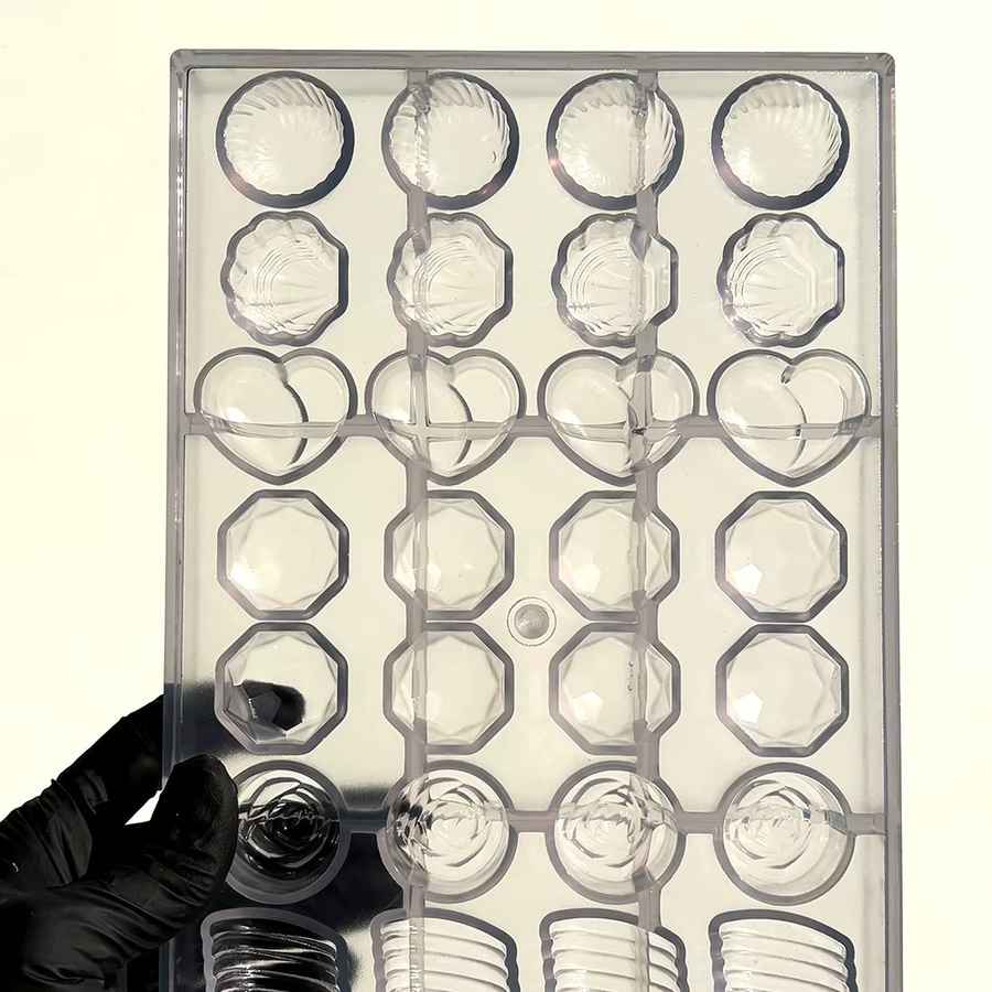 ALICAKE Polycarbonat Schokoladenform mit 7 Formen in Diamant- und Herz-Mustern, transparent - Bild 3