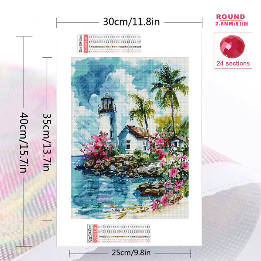Evershine Diamantmalerei Leuchtturm-Landschaft DIY Stickerei-Set mit runden Steinen in Multicolour, B/H: 30 x 20 cm - Bild 2