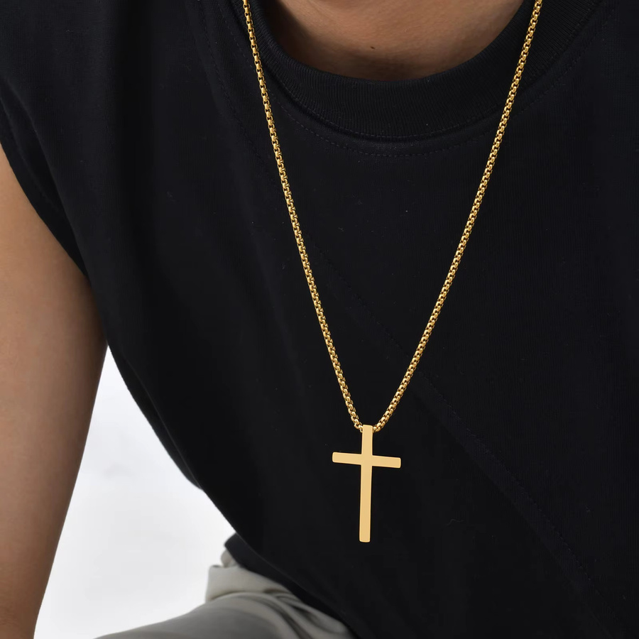 Vnox Halskette mit Kreuz-Anhänger, Edelstahl, Gold, Unisex - Bild 3
