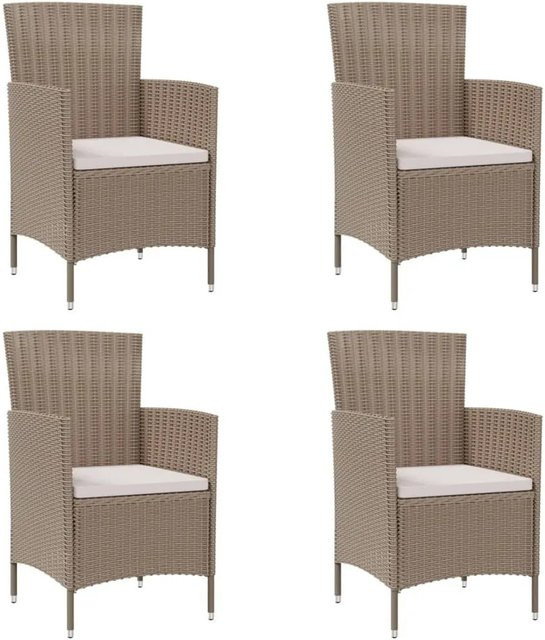 Furnicato Gartenstühle 4er Set aus Poly Rattan in Beige mit cremeweißen Kissen, B/T/H: 61 x 60 x 88 cm - Bild 1