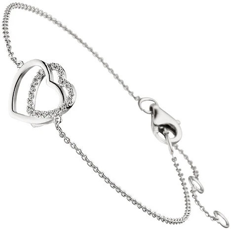 Colfem Armband, 925 Sterling Silber, Herz, Zirkonia, 18 cm - Bild 1